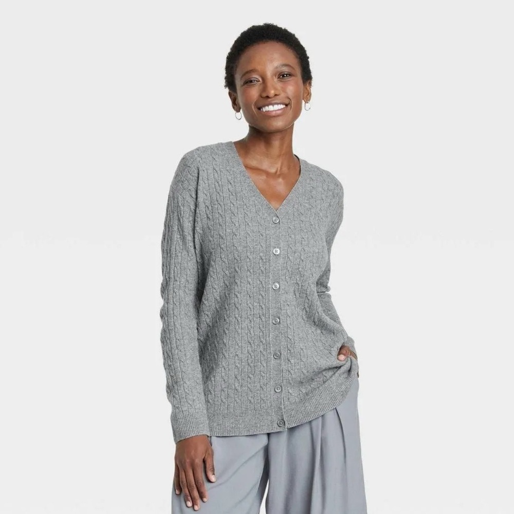 Gray Cable Knit Cardigan